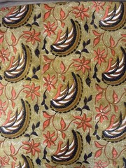 Vintage Indonesian Batik Orange & Brown Fabric Cotton 41 1/2” x 91”