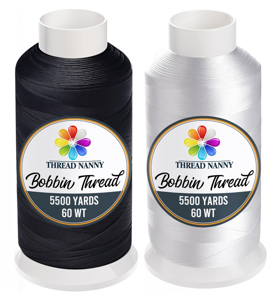 Huge 5500yards Cone Spool Bobbin Thread White Machine 2 Pack, Black and