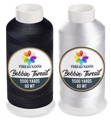 Huge 5500yards Cone Spool Bobbin Thread White Machine 2 Pack, Black and