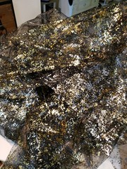 Holiday Fabric/Tablecloths 60×40 (2) 32×10 (1) Black Guaze Gold One Side Silver