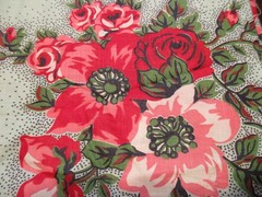 Lot of 2 Older Vintage Cotton Fabrics Scraps Pieces Green & Pink Forals