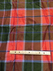 Vintage Thai Silk Plaid Fabric Orange, Green, Navy Lrg Scale 1.9 yrd x 43″ wide