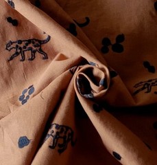 Fine Soft Brown Cotton-Linen Lawn w/ Embroidered Black Leopards – Echino, Japan