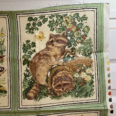 Cyrus Clark Wildlife Vtg Fabric Chintz 7 Panels Animal Frog Raccoon Fish 26.5×38
