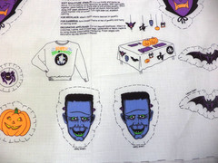 VINTAGE 90s WAMSUTTA HALLMARK SEW SCARY HALLOWEEN FABRIC PANEL~GLOWS IN DARK!!
