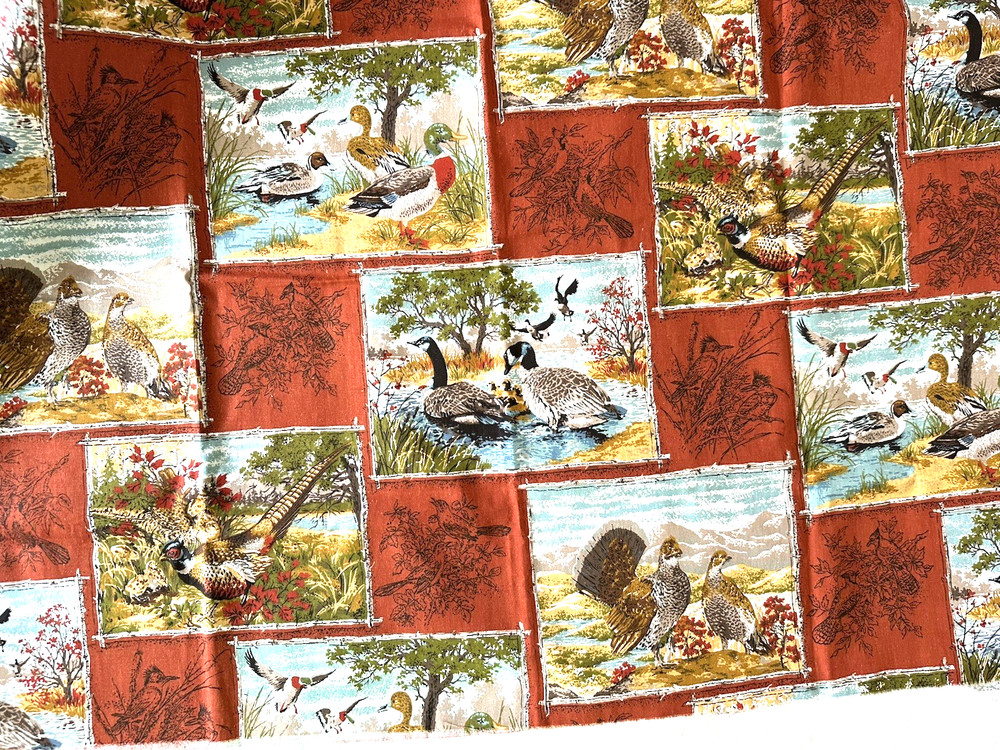 Vtg House ‘N Home Fabrics Screen Print #191A Ducks & Birds 1 Yd 34.5 In X 44” W