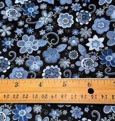 Richlin Fabric Blue Flowers on Black 4 yards Cotton Crafts Quilting Decorating