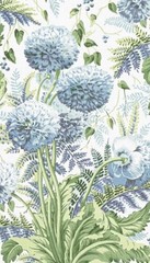 Thibaut/Anna French Curtain Fabric ‘DAHLIA’ 3.8 METRES SKY ON WHITE Linen Blend