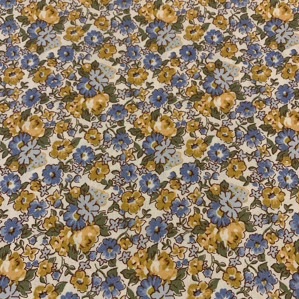 OOP Feedsack VC 1930 Floral Fabric By Windham Blue Golden Yellow Green White BTY