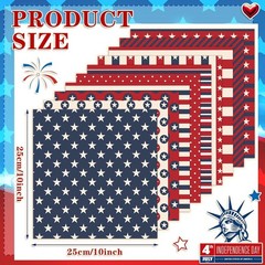 20 Pcs 10×10” Patriotic Quilting Fabric Square Red White Blue Precut Fabric …