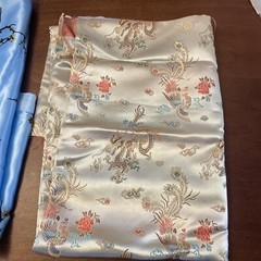 Asian Oriental Style Silk/ Faux Silk Fabric Blue W/ Flowers, Gold W/ Dragons Etc