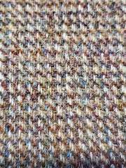 Vintage Harris Tweed Wool Fabric Herringbone Woven In Scotland