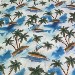 Palm Trees on Island Cotton Fabric Vintage 1 yard 16 inches