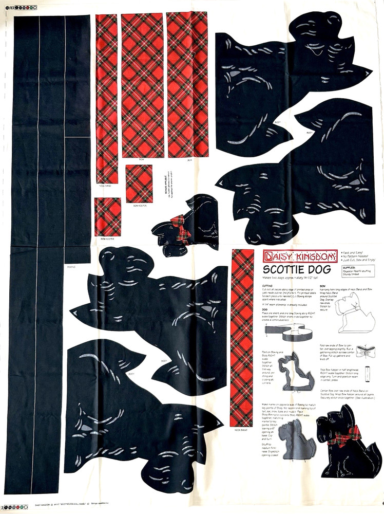 Daisy Kingdom Fabric Panel – SCOTTIE DOG – Cut & Sew Stuffed Animal Black – NEW