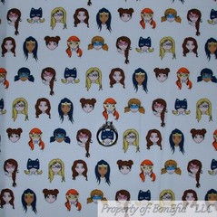 BonEful FABRIC FQ Cotton Quilt VTG White Red Blue Super*Hero Girl Face Mask Cape