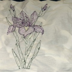 Embroidered purple flowers on green leafs 35 inches long 18in wide