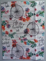 Group B – Fabric Cotton 1 Piece 11 1/8″ L x 8″ W Bicycles and Flowers on White