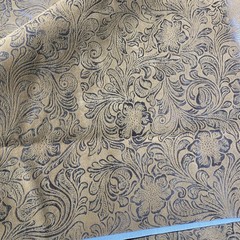 Faux Leather Western Tooled Floral Pattern Embossed Vinyl Fabric Brown 2+ Yards