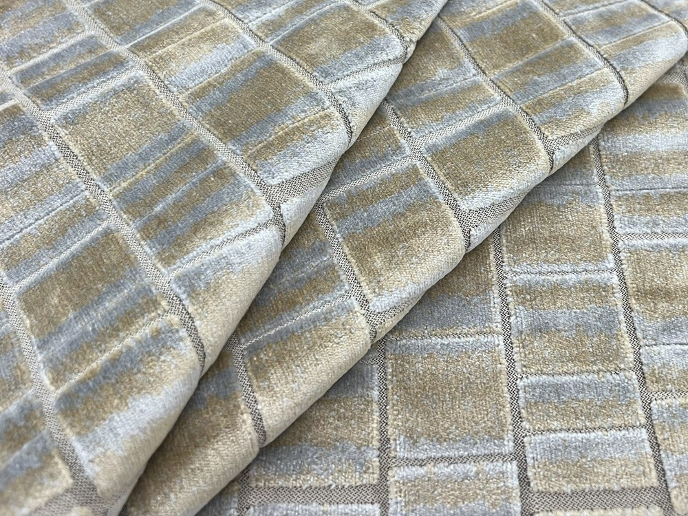 Kravet Geometric Cut Velvet Upholstery Fabric- Caisson / Brass 1.75 yd 34847.411