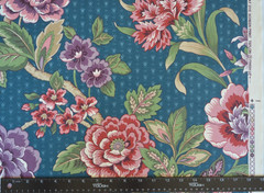 VINTAGE STANLEY KING Teal Blue Floral/ 100% Cotton/ Chrysanthemum Cottage Granny