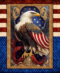 AMERICAN SPIRIT BY QUILTING TREASURES EAGLE USA PATRIOTIC FABRIC PANEL 36″X44″