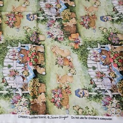 Susan Winget Bunnies Scenic Easter Fabric Cotton Quilting 65×43″ 1.81 Yards