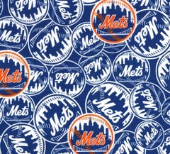 New York Mets Fabric, HALF YARD, Baseball Sports Team 100% Cotton Fabric