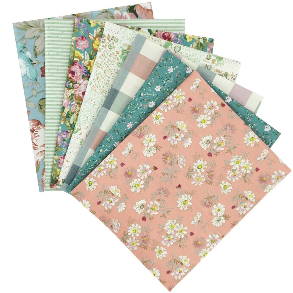 7-Piece Floral Printed Quilting Fabric Bundle, 100% Cotton Fat Quarters, 22″X22″