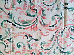 Richloom Cotton Scroll Print Fabric 61″ long, 45″ wide Cream Teal Coral