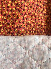 VTG 80s Micro Floral Red Yellow Pre Quilted w/Batting Fabric By The Yard (7 READ