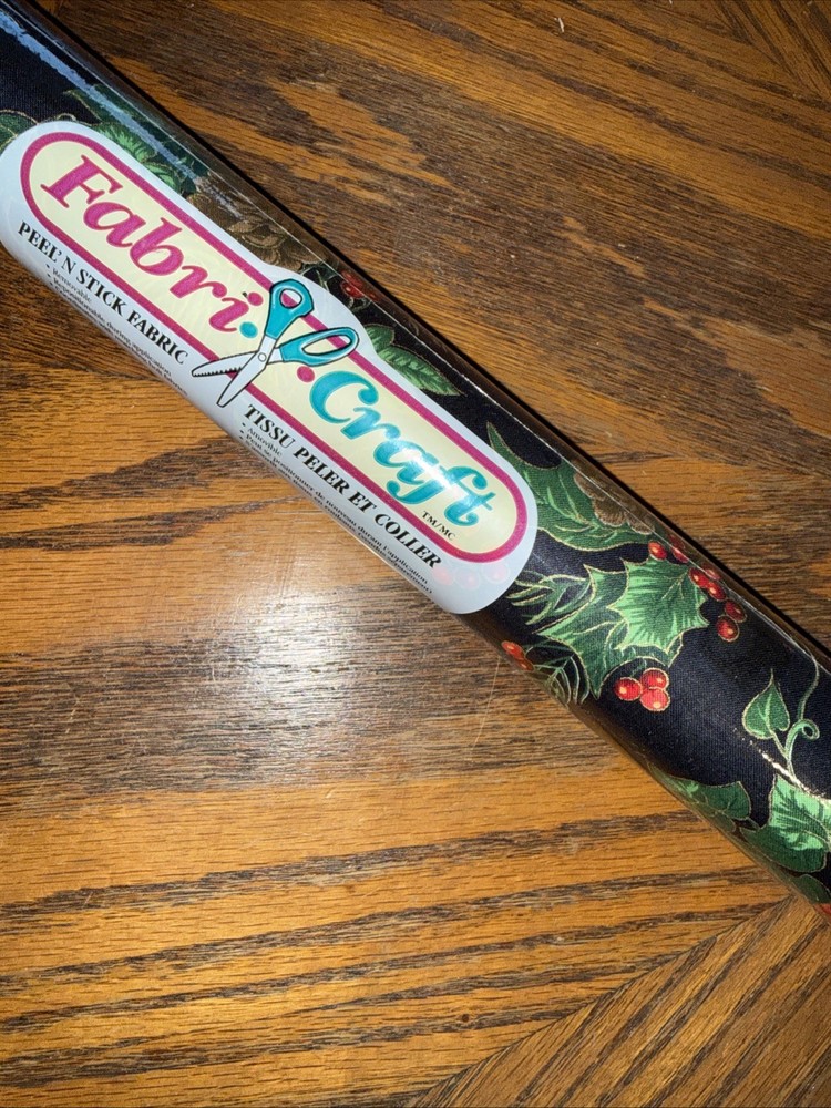 Vtg 90s Rubbermaid Fabri-Craft poinsettia holly berries Peel n Stick 18×45 Roll