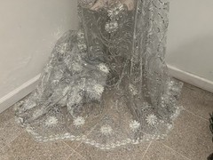 Silver White Embroidery Sequins Lace Fabric 50” Width Sold By The Yard