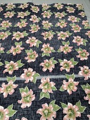Vintage Fabric 3/4 Yard Black Hawaiian Pink Green Tropical MMFAB