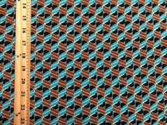 Rib Knit Fabric Teal Rust Geometric 3D Cube 4 Way Stretch 60″W Yard-RBPR053