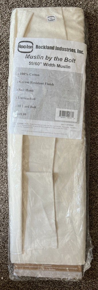 Roc-lon Muslin by the Bolt 10 Yards 59/60″ Width 100% Cotton Unbleached New