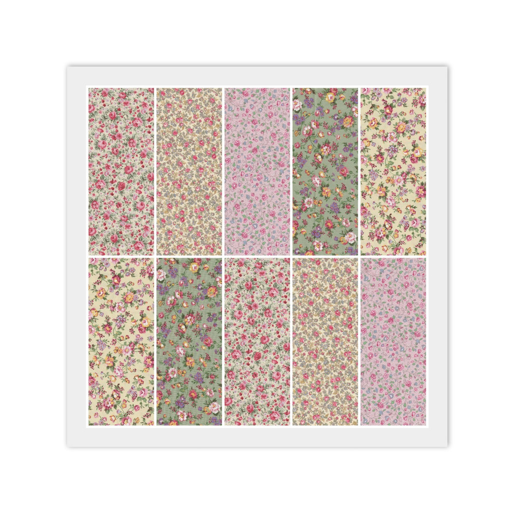 Country Floral JELLY ROLL: 20) 2 1/2″ x 44″ Strips, PINK GREEN BEIGE, Dups
