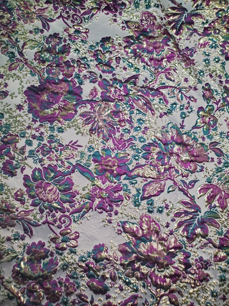 Purple METALLIC Floral Brocade Fabric, Purple Jacquard, Damask Fabric(57 in.)
