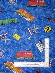 Train Fabric By Yard Locomotive Engine Cars Signals Blue Tonal Avlyn Cotton
