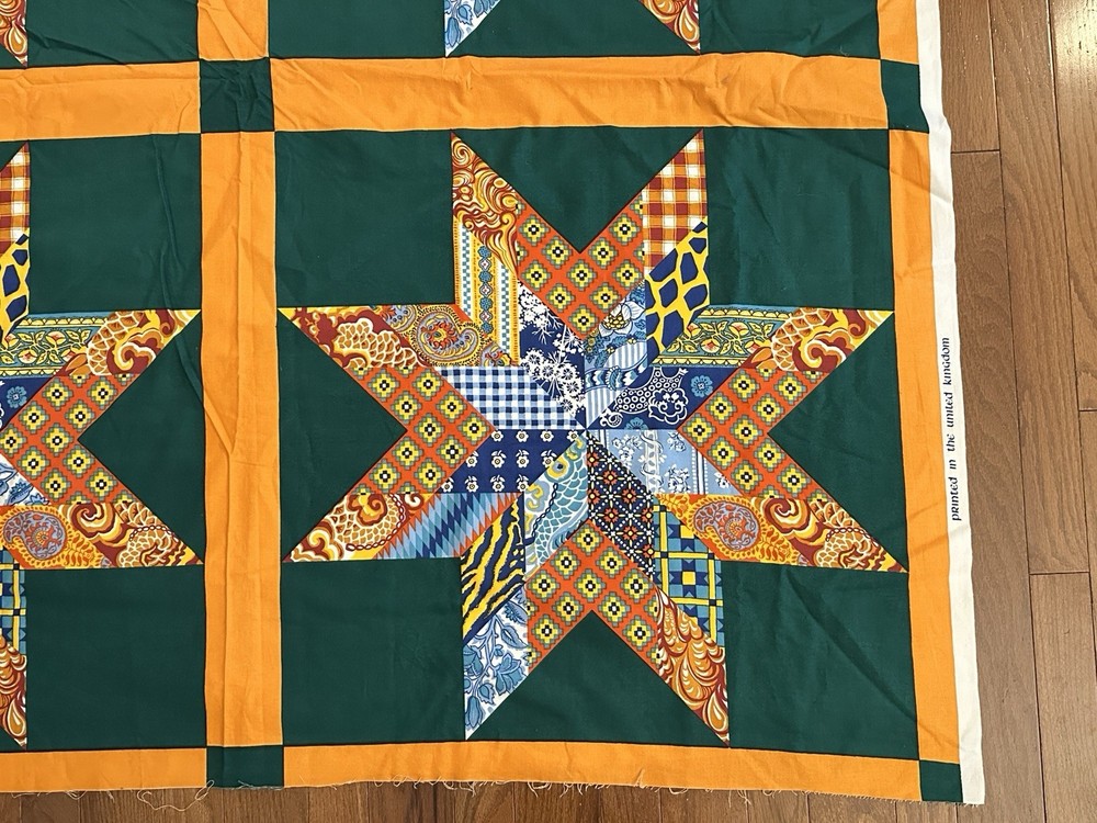 Star Quilt Fabric Pre-Printed Cheater Cotton United Kingdom Green Orange 55×106″