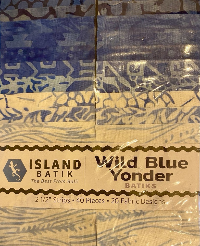 Island Batik Fabric Strips Wild Blue Yonder 40 Pieces 2.5 Inch 20 Designs