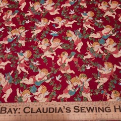 Christmas Cherubs BTY Sharon Kessler Concord Angels on Wine Red