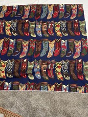 Vtg Barkcloth 2 1/2 Yds 54” W Round Up By Moda Western Boots Fabric Sew Blue NEW