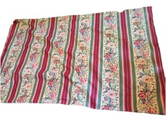 Vintage Floral & Striped Fabric Pink Maroon Green 90 X 216 Cotton Blend
