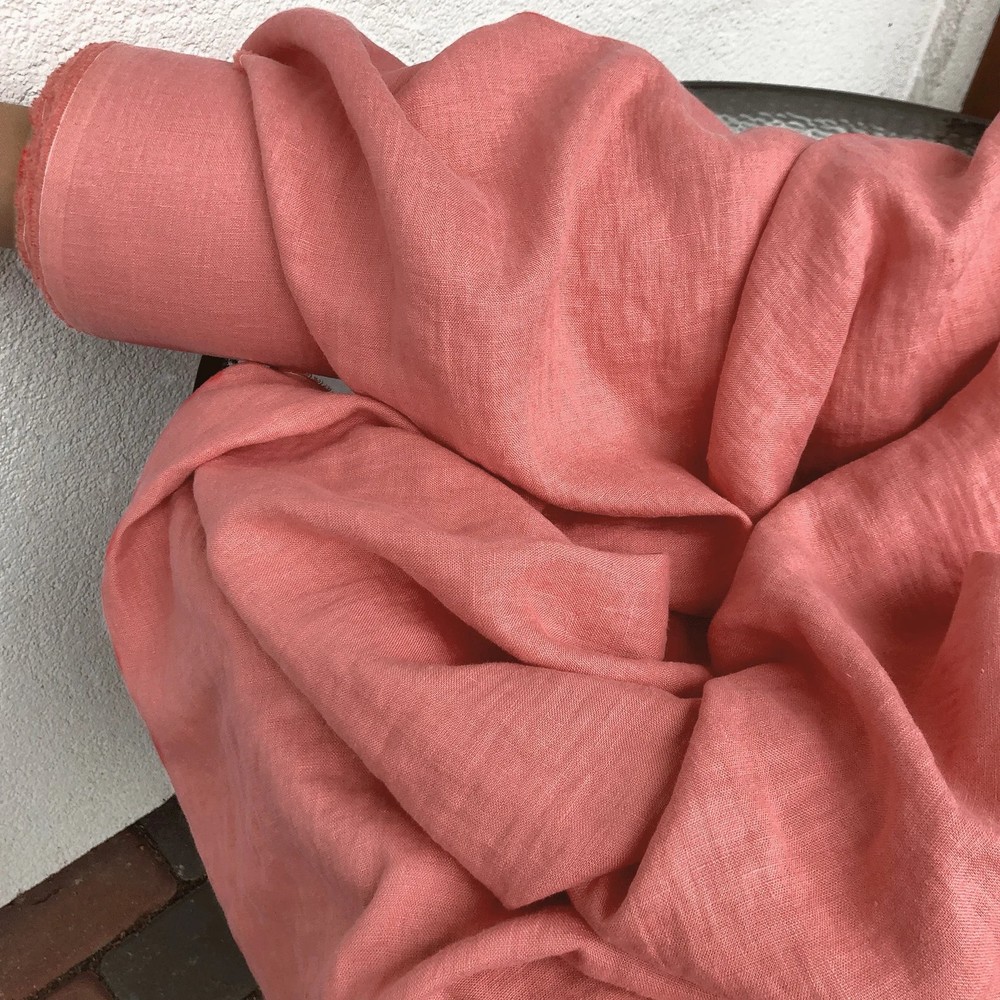 Coral Pink Linen Fabric by Yard Natural Soft Stone Washed Sewing Material 58″