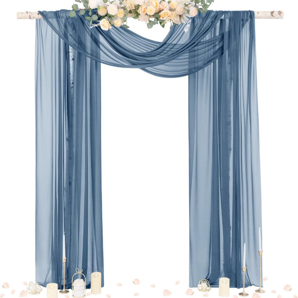 Wedding Arch Draping Fabric 29″ X 20Ft 4 Panels Dusty Blue Sheer Outdoor Curtain