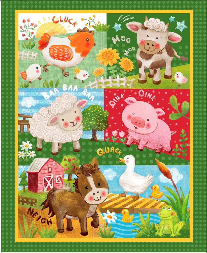36″ X 44″ Panel Farm Animals Sounds Kids Wee Ones Cotton Fabric Panel D367.58