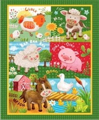 36″ X 44″ Panel Farm Animals Sounds Kids Wee Ones Cotton Fabric Panel D367.58
