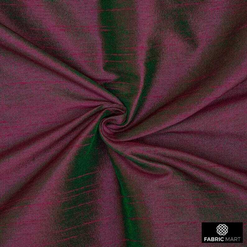 Fuchsia And Green Faux Silk Fabric By The Yard, 42 inches width Pink Silk Fabric