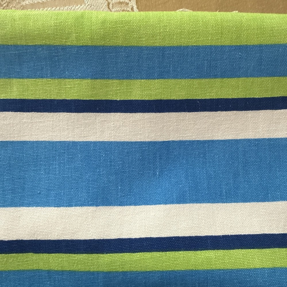 Bold Striped Cotton Drapery Slub Fabric Lime Green Navy Ocean Blue White 4ydx46