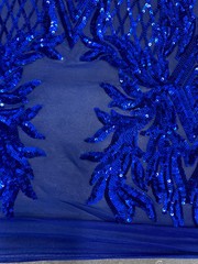 Francesca ROYAL BLUE Vines and Diamonds Pattern Sequins on Mesh Lace Fabric by
